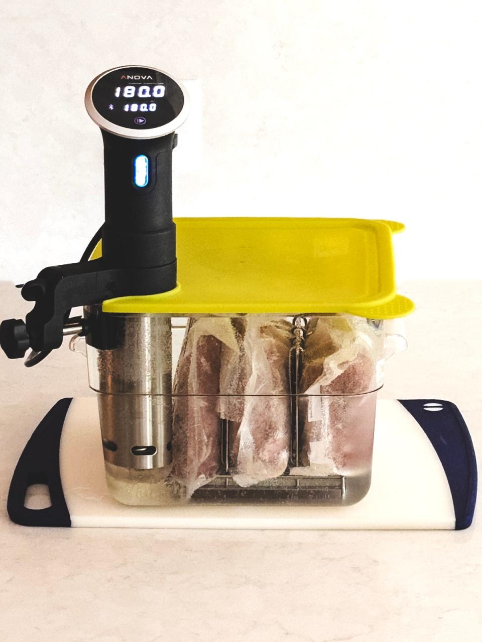 An immersion circulator is a piece of electrical equipment immersed in a water container. It circulates and heats the water to a precise, consistently maintained temperature.