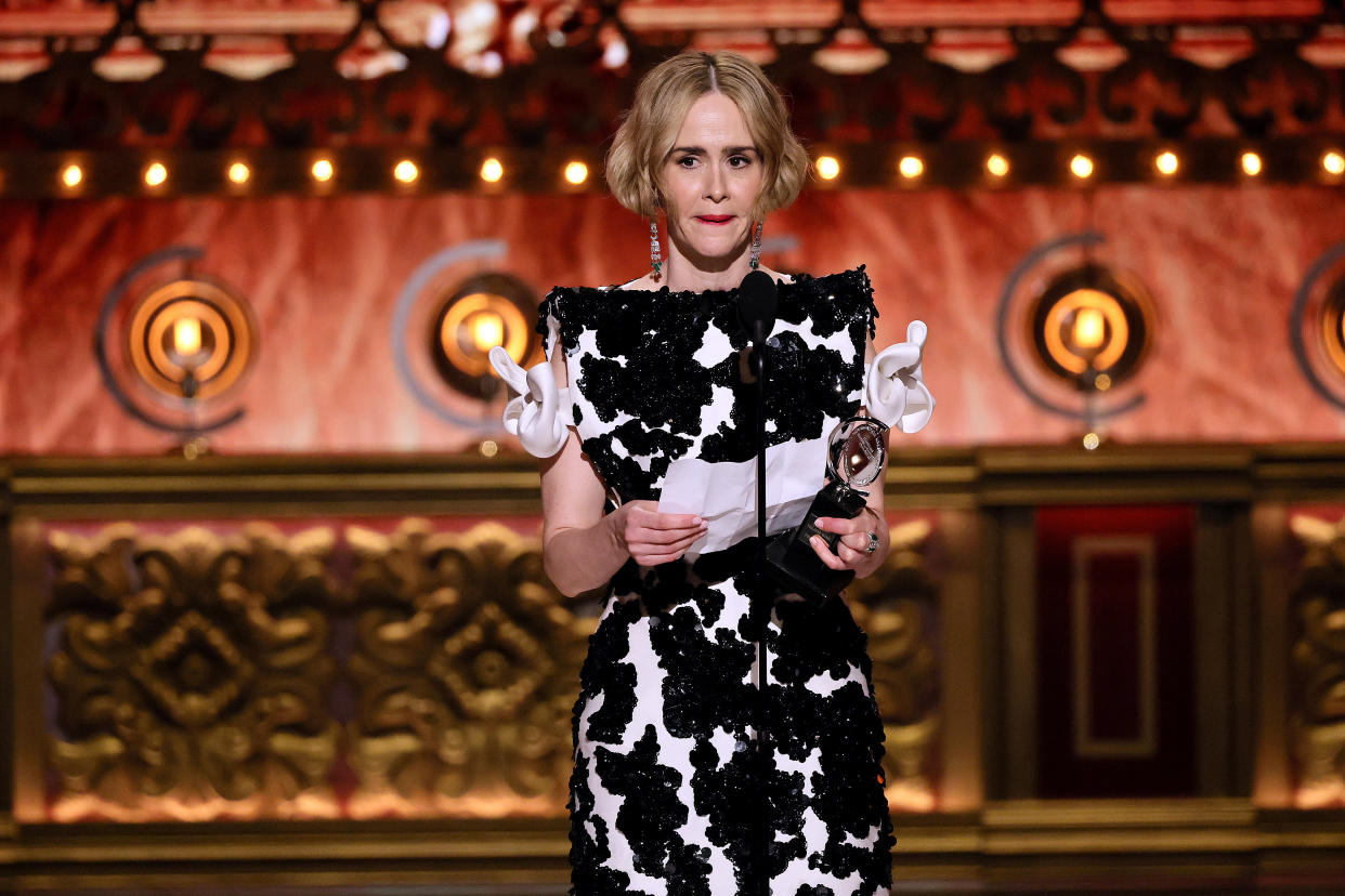 NEW YORK, NEW YORK - JUNE 16: Sarah Paulson accepts the Best Leading Actress in a Play award for 