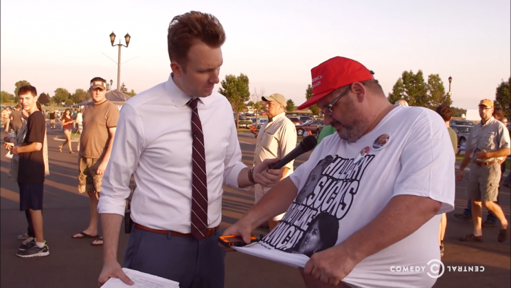 Jordan Klepper of the The Daily Show interviews a supporter of Donald Trump. (Photo: Comedy Central)