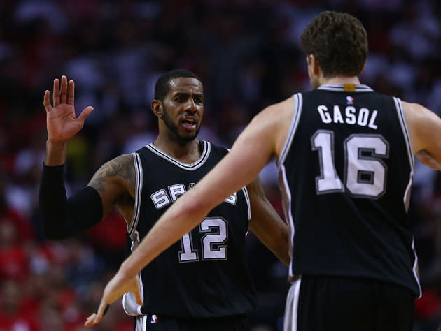 LaMarcus Aldridge and Pau Gasol line it up. (Getty Images)