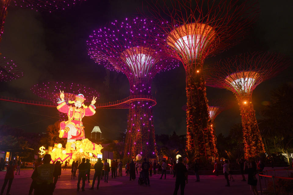 A light show at the River Hongbao festivity at the Gardens by the Bay in Singapore. 