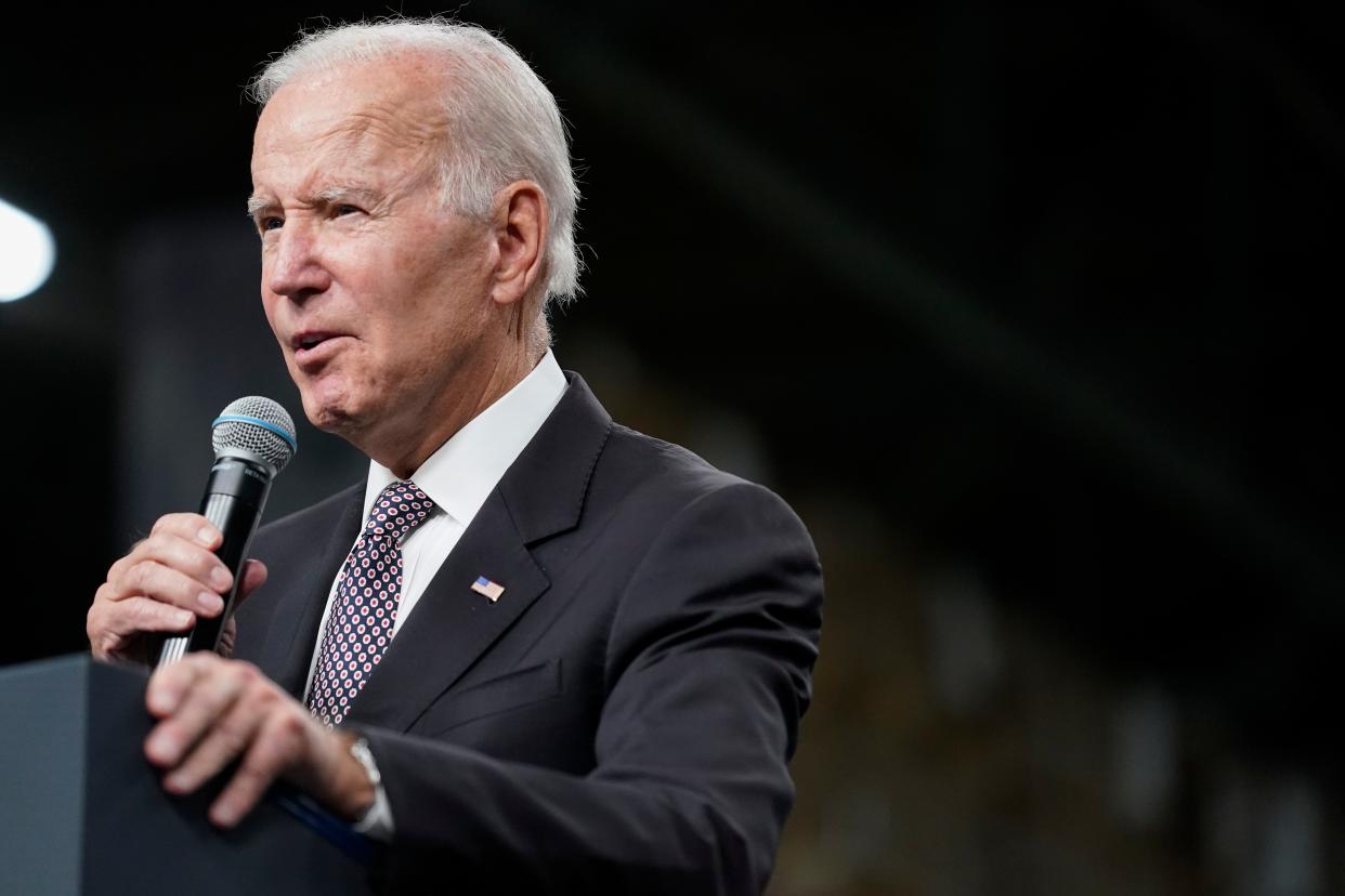 President Joe Biden speaks at an IBM facility in Poughkeepsie, N.Y., on Thursday, Oct. 6, 2022.