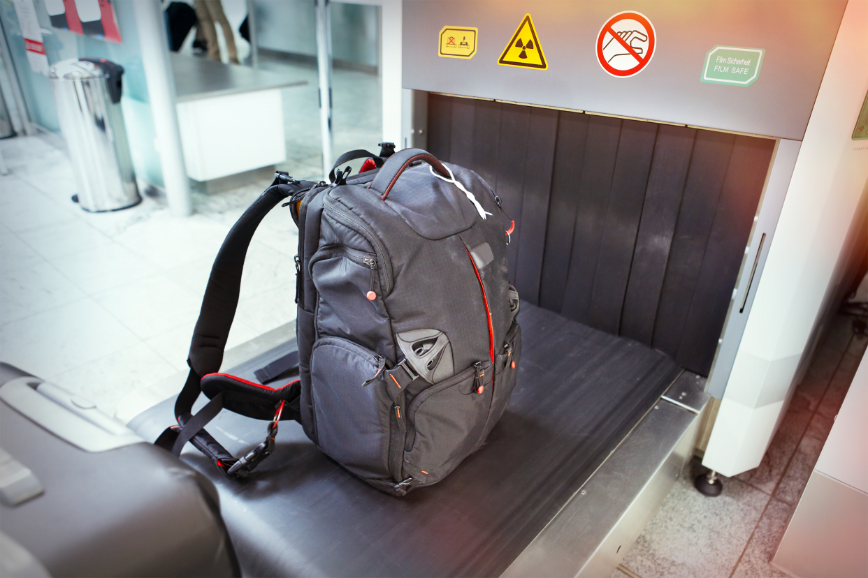 Backpack on baggage check in airport