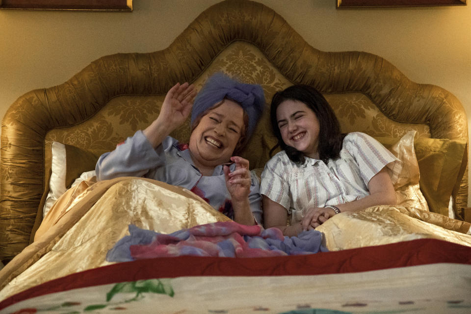 This image released by Lionsgate shows Kathy Bates, left, and Abby Ryder Fortson in a scene from "Are You There God? It's Me, Margaret." (Dana Hawley/Lionsgate via AP)