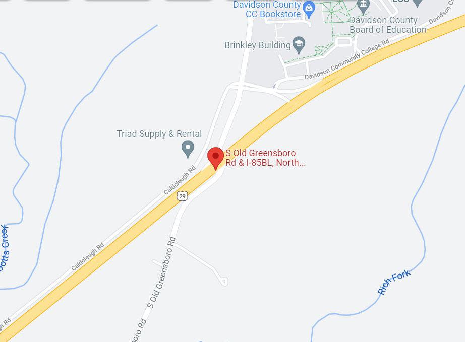 The Google map pictured shows the area of U.S. Highway 29/70 in Davidson County where rolling roadblocks will occur on Jan. 23 so powerlines can be pulled across the road.