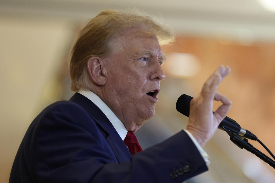 Former President Donald Trump speaks during a news conference at Trump Tower, Friday, May 31, 2024, in New York. A day after a New York jury found Donald Trump guilty of 34 felony charges, the presumptive Republican presidential nominee addressed the conviction and likely attempt to cast his campaign in a new light. (AP Photo/Julia Nikhinson)