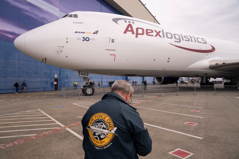 Boeing employees and executives attend the delivery of the final 747 jet in Everett