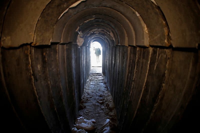 FILE PHOTO: A general view shows the interiors of what the Israeli military say is a cross-border attack tunnel dug from Gaza to Israel, on the Israeli side of the Gaza Strip border near Kissufim