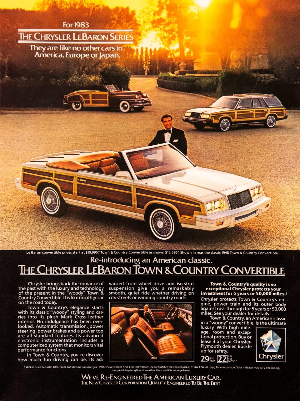 It's actor Ricardo Montalban promoting the 1983 Chrysler LeBaron Town & Country convertible.