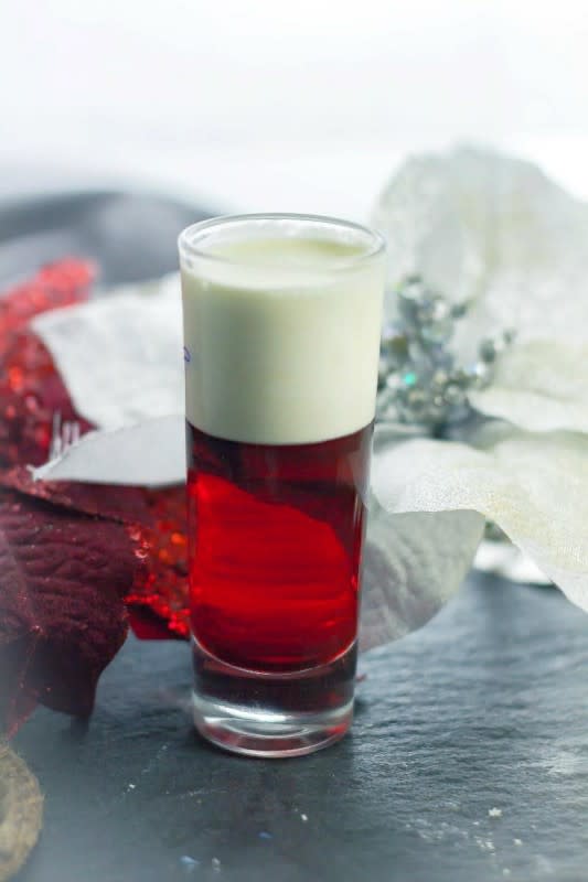 <p>Seduction In The Kitchen</p><p>A fun, layered shot that would make a great signature drink for your holiday party.</p><p><strong>Get The Recipe: <a href="https://www.seductioninthekitchen.com/santa-panties/" rel="nofollow noopener" target="_blank" data-ylk="slk:Santa's Panties Cocktail;elm:context_link;itc:0;sec:content-canvas" class="link ">Santa's Panties Cocktail</a></strong></p>