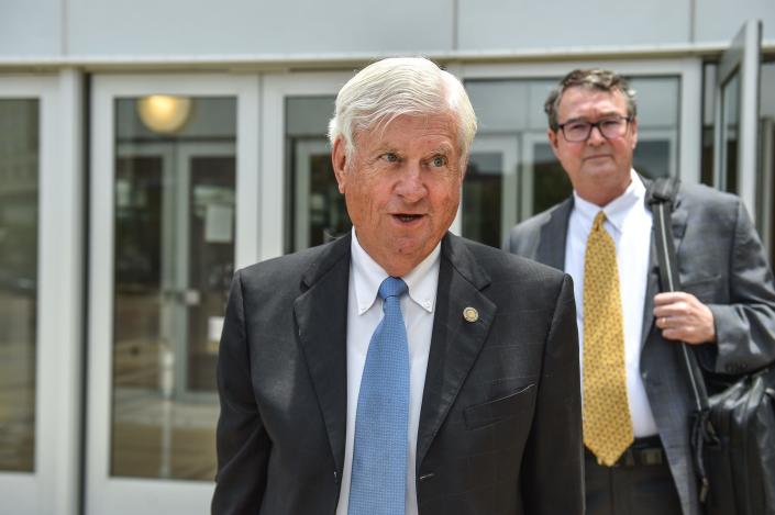 Mississippi Supreme Court Chief Justice Mike Randolph says "if you were in court, you'll know what comments I have," as he exits the Thad Cochran United States Courthouse in Jackson, Miss., Wednesday, June 14, 2023, after oral arguments were heard concerning House Bill 1020. The bill would create a Mississippi law that would establish a court system with judges who would be appointed rather than elected.