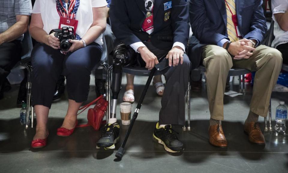 Veterans of Foreign Wars members listen as Trump speaks in Charlotte, North Carolina in July 2016.