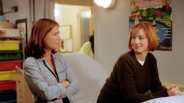 <p>NBCUniversal</p> Maura Tierney and Christina Hendricks in season 8 of 'ER.'