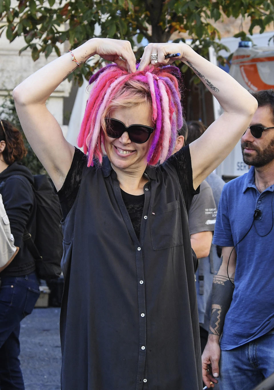 NAPLES, CAMPANIA, ITALY - 2017/10/26: US director Lana Wachowski at a break time the set of Netflix TV sci-fi series 'Sense8' in the Station (Mergellina) in Naples, joking and signing autographs to his fans. (Photo by Salvatore Laporta/KONTROLAB /LightRocket via Getty Images)