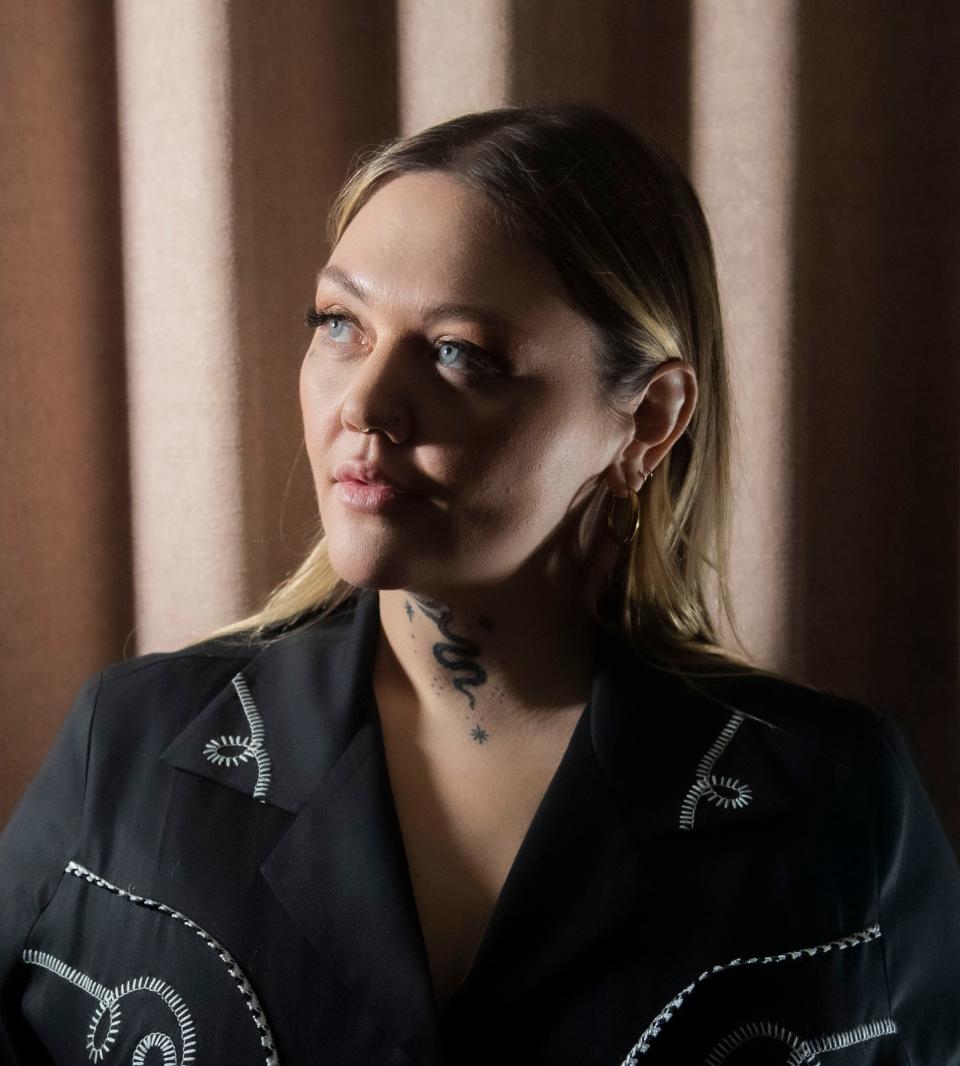 Elle King stands in a dressing room at Ryman Auditorium  in Nashville , Tenn., Tuesday, Jan. 3, 2023.