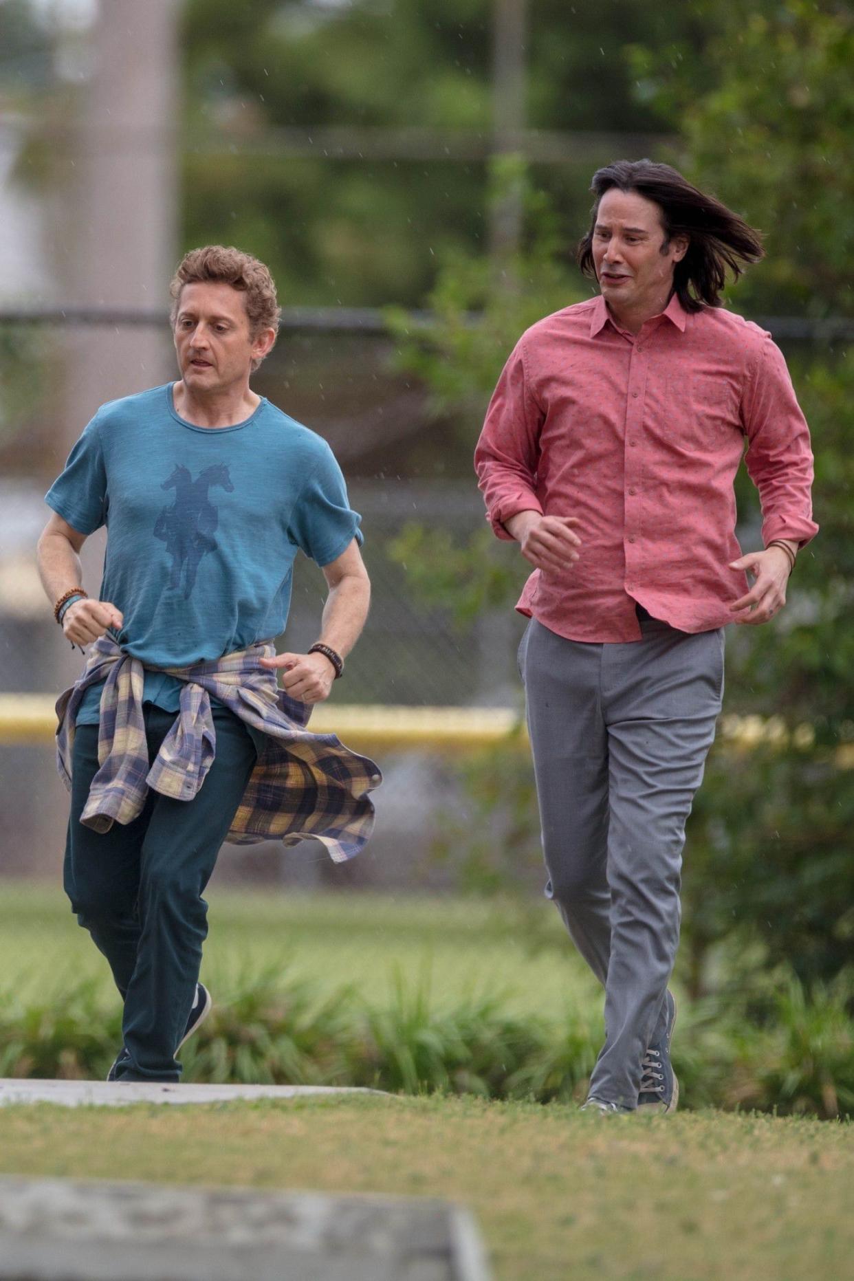 Reeves and Winter later broke out into a jog across the set.