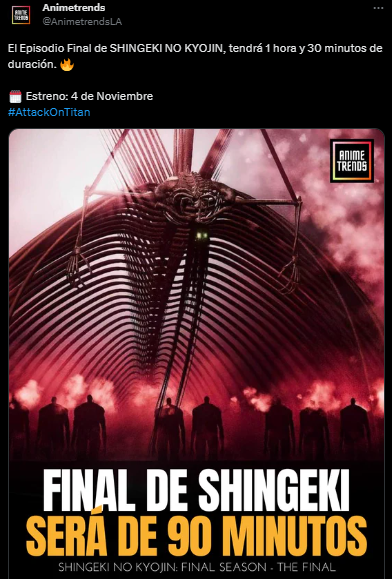 Esta es la publicación sobre el final de Attack on Titan