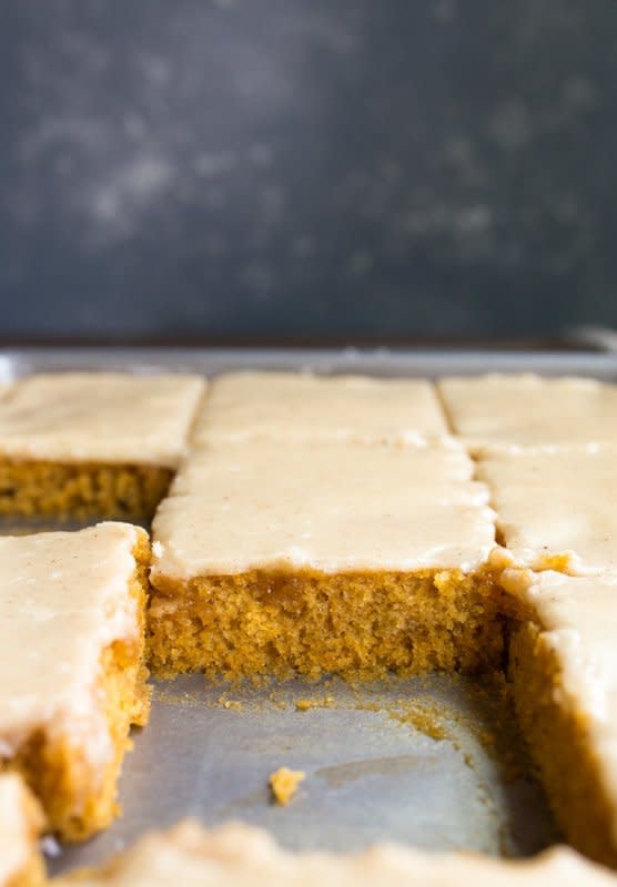 <p>Dessert For Two</p><p>This dessert is as classic as pumpkin pie. </p><p><strong>Get the recipe:</strong><a href="https://www.dessertfortwo.com/pumpkin-sheet-cake/" rel="nofollow noopener" target="_blank" data-ylk="slk:Pumpkin Sheet Cake;elm:context_link;itc:0;sec:content-canvas" class="link "><strong> Pumpkin Sheet Cake</strong></a></p>