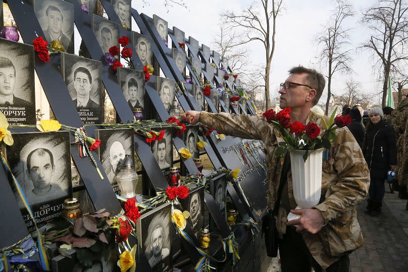 FILE - Memorial in Kyiv dedicated to those who died during the Revolution of Dignity