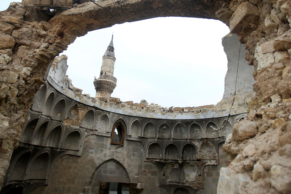 <p>A view shows a damaged dome of a mosque in the Old City of Aleppo, Syria, Jan. 31, 2017. (Photo: Ali Hashisho/Reuters) </p>
