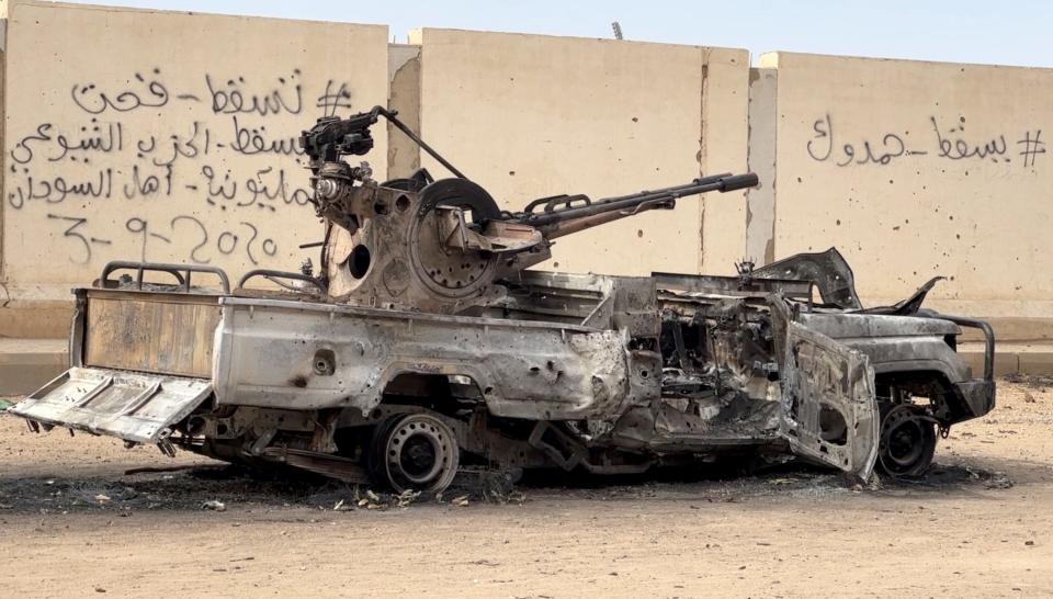 A view of vehicles of RSF, damaged after clashes between the Sudanese Armed Forces and the paramilitary Rapid Support Forces (RSF) in Khartoum, Sudan on April 18, 2023.