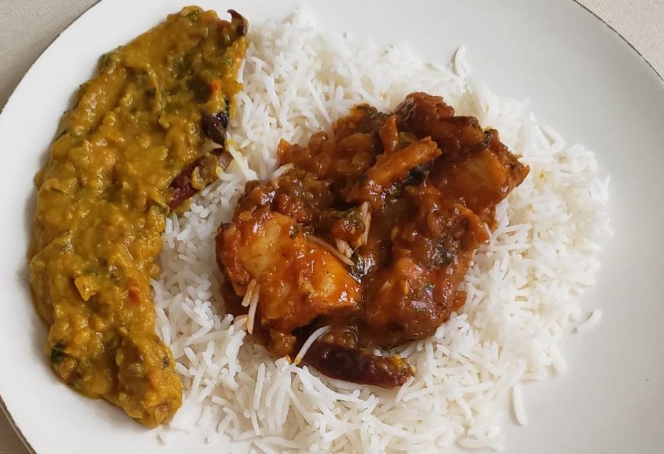 Curry Gate’s dal tadka and curried fish. Emiene Wright/CharlotteFive