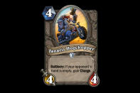 <p>The first of a trio of Hogs coming into Hearthstone, Tanaris Hogchopper is specifically designed to be strong against aggro decks. Unfortunately, you never know what sort of deck you're going to be facing off against, so he'll be sitting useless in your hand most of the time. 4 mana for a vanilla 4/4 isn't exactly good value. </p>