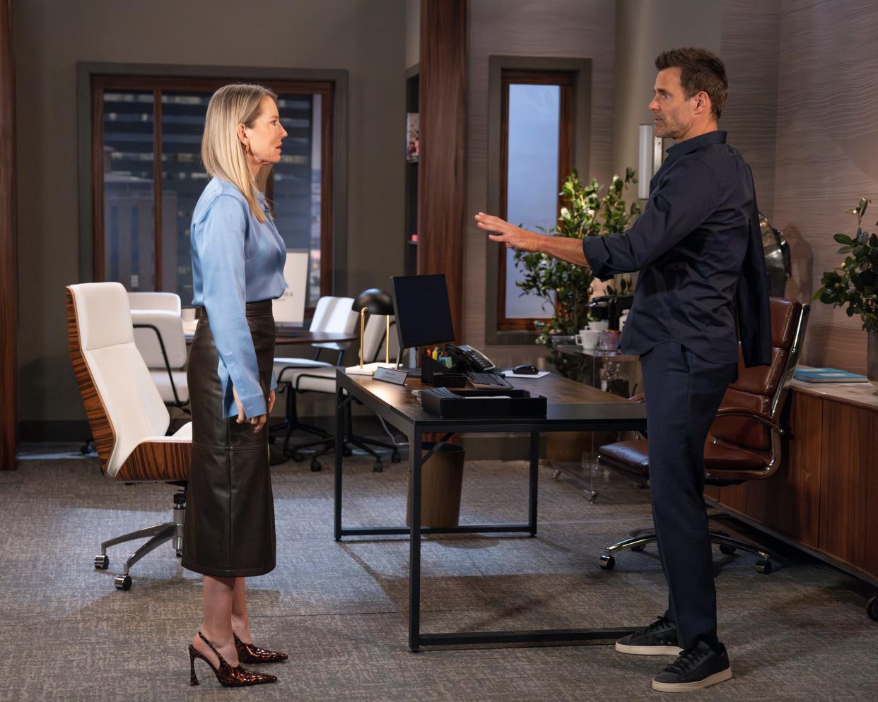 Cynthia Watros and Cameron Mathison are seen on "General Hospital."