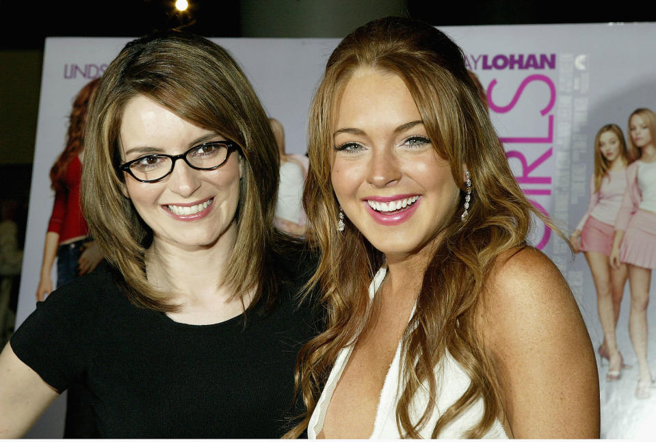 NEW YORK - APRIL 23:  (U.S. TABS AND HOLLYWOOD REPORTER OUT)  Comedian/writer Tina Fey and actress Lindsay Lohan attend a private screening of "Mean Girls" on April 23, 2004 at Loews Lincoln Square Theater, in New York City. (Photo by Paul Hawthorne/Getty Images)