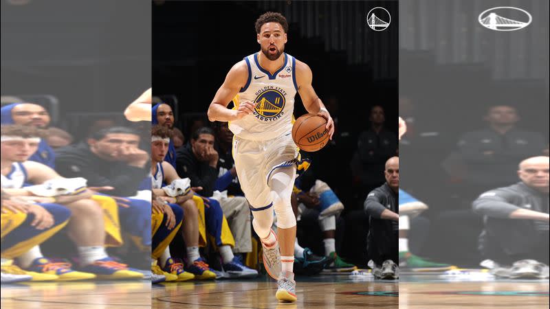 湯普森（Klay Thompson）板凳出發攻下全隊最高分。（圖／翻攝自勇士推特）