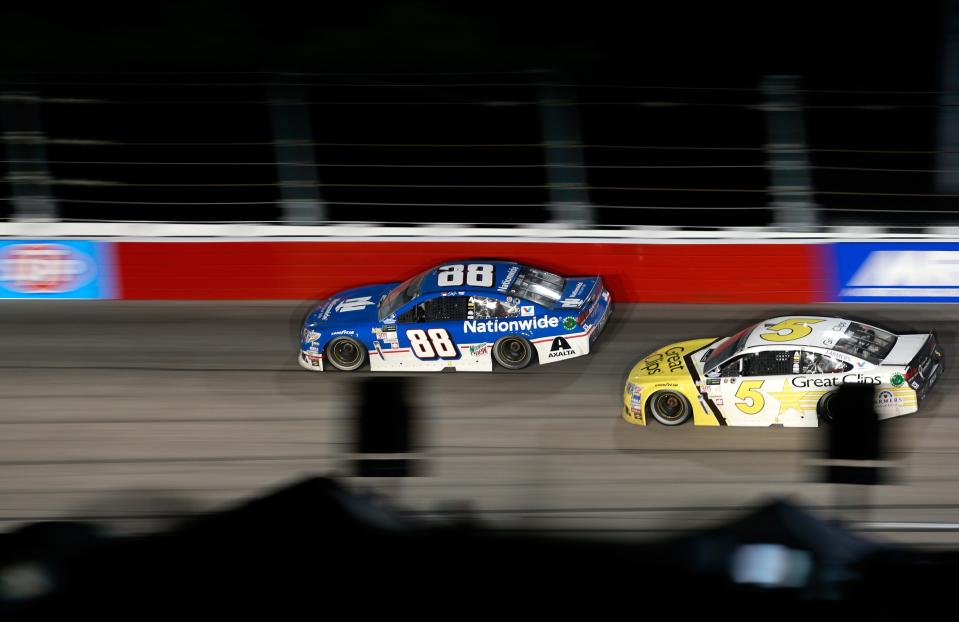 The special paint schemes Dale Earnhardt Jr. (L) and Kasey Kahne are supposed to drive at Texas may have to change. (Getty)