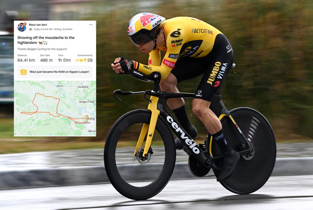  Wout van Aert with his strava ride in Stirline overlayed 