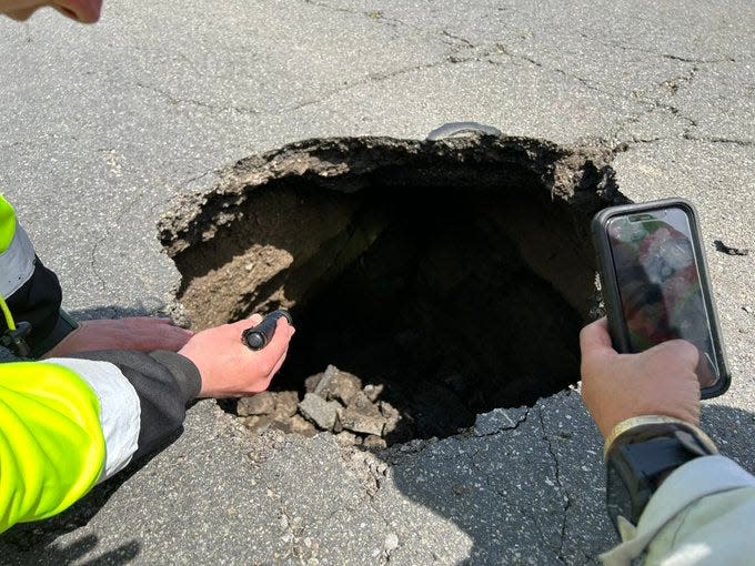 A sinkhole closed lanes of southbound Victoria Avenue in Ventura Friday afternoon.
