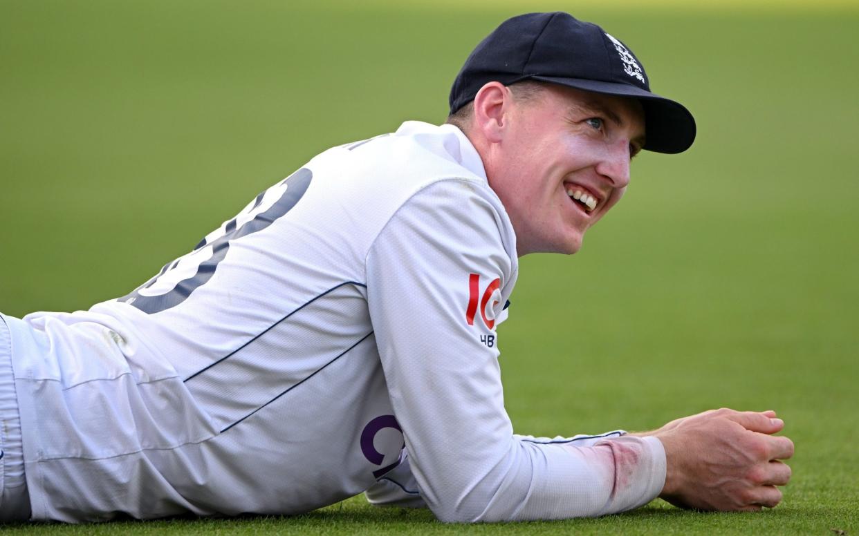 England player Harry Brook smiles after day four of the 2nd Test match between England and Sri Lanka at Lord's Cricket Ground on September 1st at Lord's Cricket Ground on September 1st, 2024 in London, England