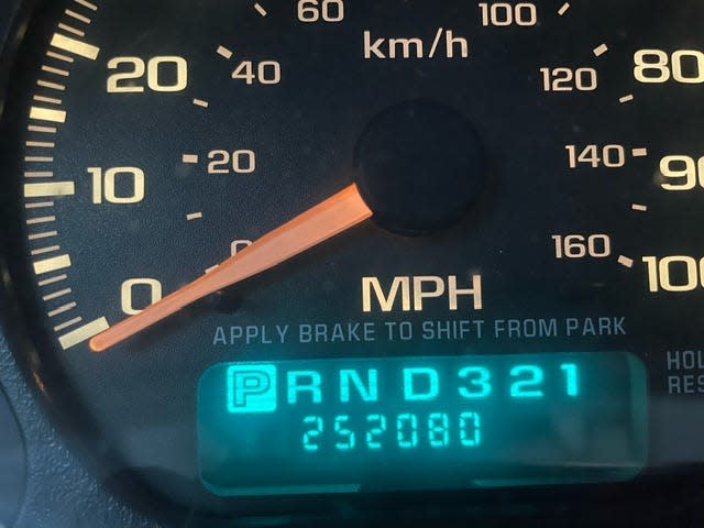 The odometer on Tim Lloyd's GMC Yukon documents its mileage.