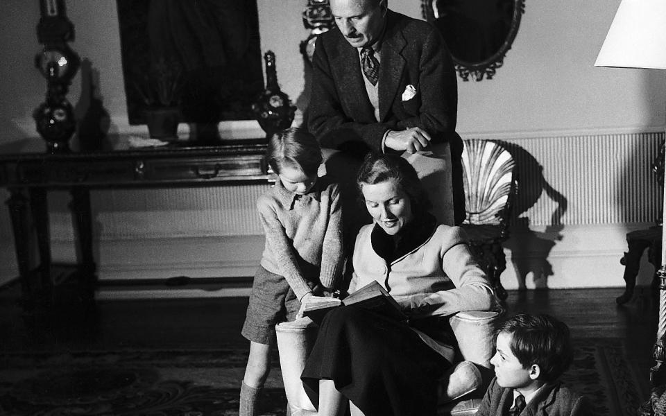 Sir Oswald Mosley leader of the Fascists Union Movement watches over his second wife Diana Mosley and their two sons Max 6 and Alexander 9 1947. - Daily Mirror