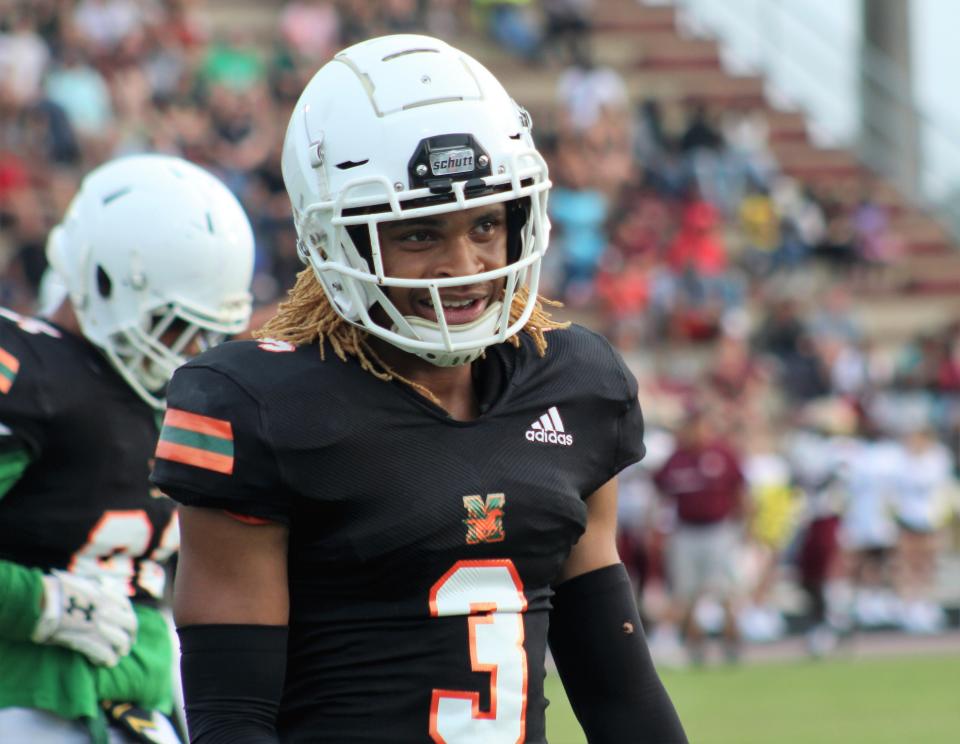 A.J. Belgrave-Shorter looks at the sideline during a jamboree with Mandarin, St. Augustine and Bishop Kenny on Wednesday.