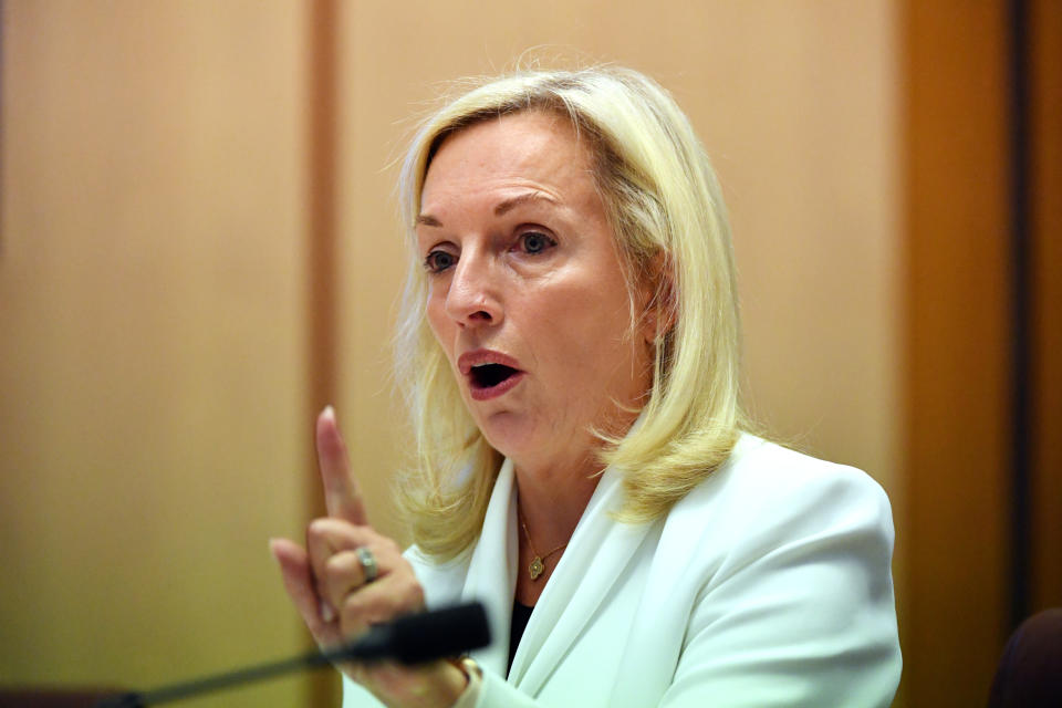 Former Australia Post CEO Christine Holgate appears before a Senate inquiry into changes at Australia Post. (AAP Image/Mick Tsikas) 