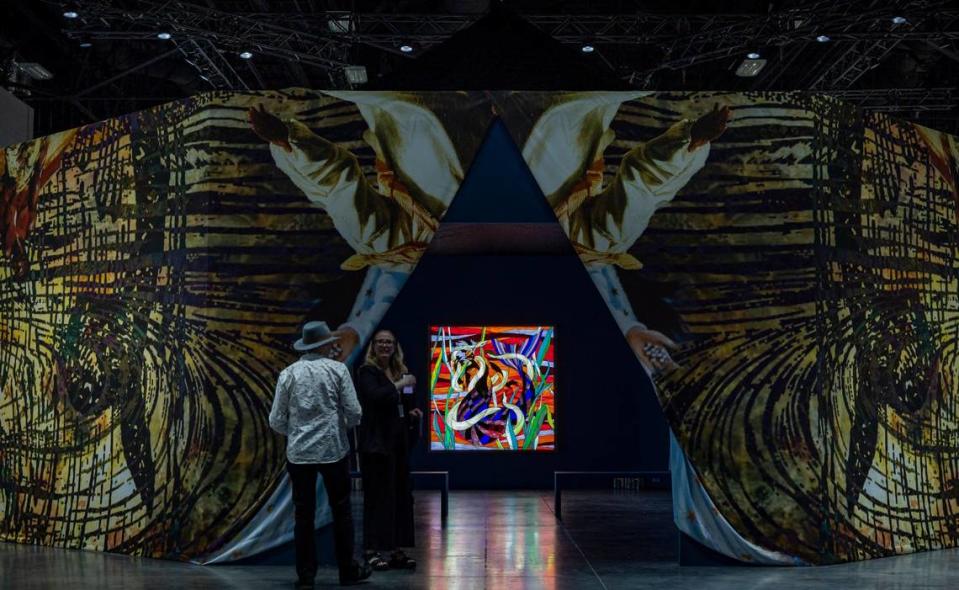 Miami Beach, FL- November 29, 2022 - Entrance to Christopher Myers’ Let the Mermaids Flirt with me, 2022 a piece consisting of stained glass light boxes, at the Meridians sector during Art Basel VIP opening day at the Miami Beach Convention Center. Jose A. Iglesias/jiglesias@elnuevoherald.com