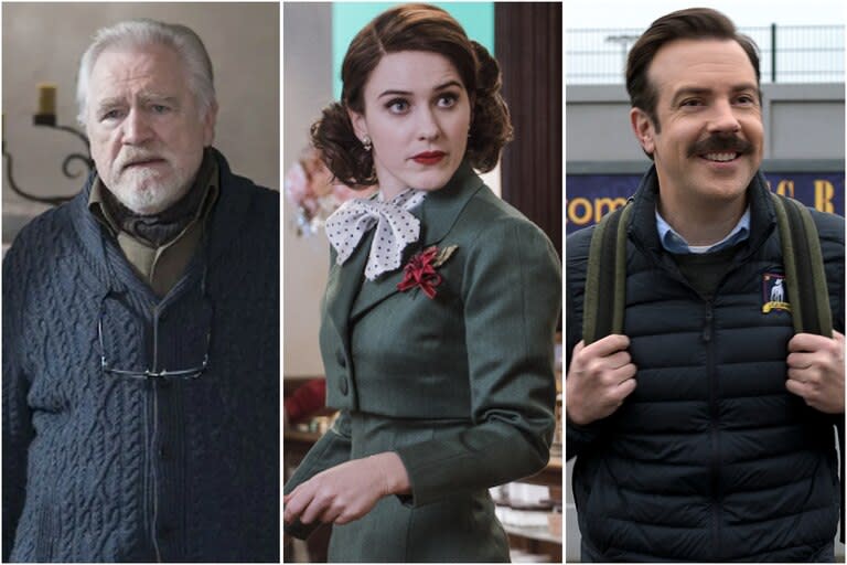 Brian Cox, en Succession; Rachel Brosnahan, en The Marvelous Mrs. Maisel y Jason Sudeikis, en Ted Lasso