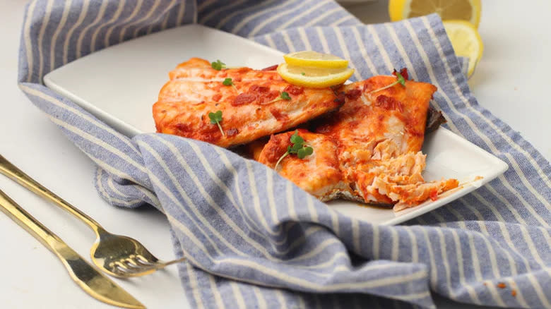 Harissa baked salmon with lemon