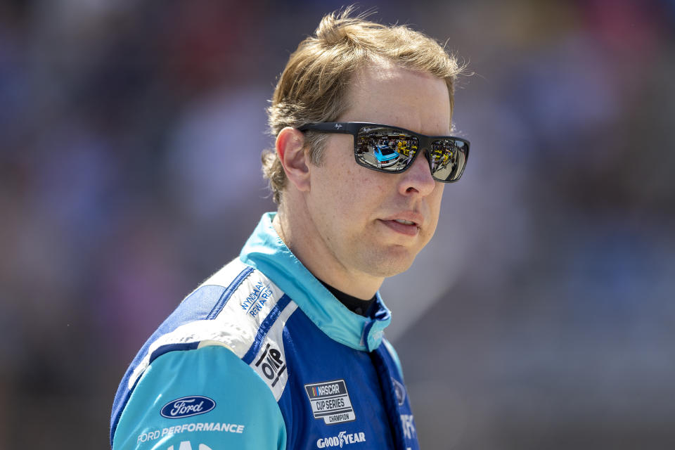 Brad Keselowski (6) prepares for a NASCAR Cup Series auto race at Circuit of the Americas, Sunday, March 27, 2022, in Austin, Texas. (AP Photo/Stephen Spillman)