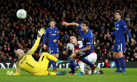 Soccer Football - Carabao Cup Semi Final Second Leg - Arsenal vs Chelsea - Emirates Stadium, London, Britain - January 24, 2018 Arsenal's Granit Xhaka scores their second goal Action Images via Reuters/John Sibley