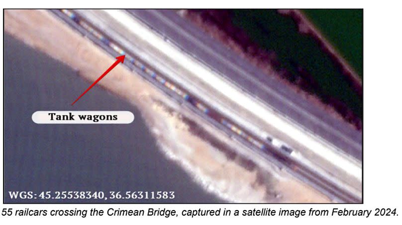 55 railers crossing the Crimean Bridge in February 2024