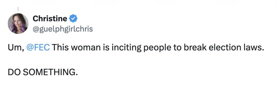 “This woman is inciting people to break election laws. DO SOMETHING,” one response read.