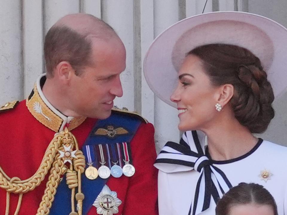 Prince George, The Prince of Wales, Prince Louis, The Princess of Wales and Princess Charlotte on the balcony of Buckingham Palace in London to watch the flypast following the Trooping the Colour ceremony in central London as King Charles celebrates his official birthday. Image taken: Saturday 15 June 2024.