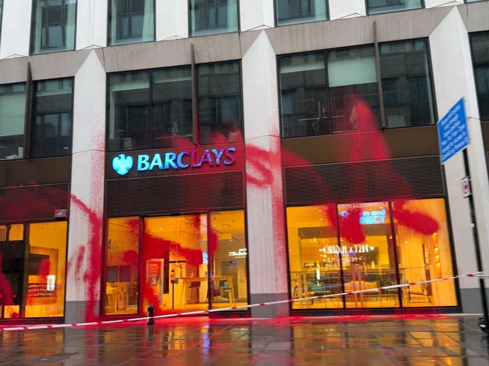 Barclays in Moorgate was also defaced (Evening Standard)