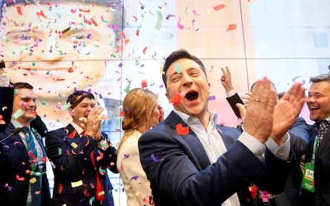 Comedian Volodymyr Zelenskiy won the presidential election on Sunday with 73 per cent of the vote - Credit: Valentyn Ogirenko/Reuters