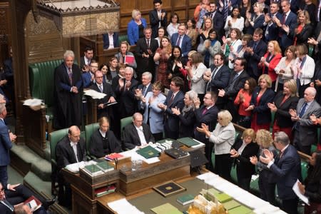 Speaker John Bercow is applauded after delivering a statement in the House of Commons in London