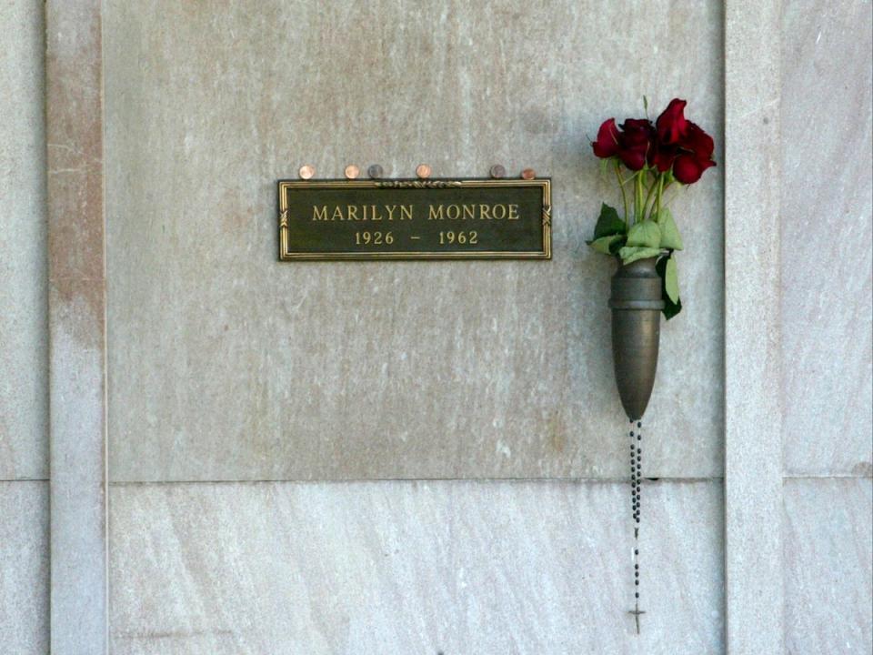 The grave site of late actress Marilyn Monroe. Playboy founder Hugh Hefner later purchased the crypt adjacent. (Mel Bouzad/Getty Images)